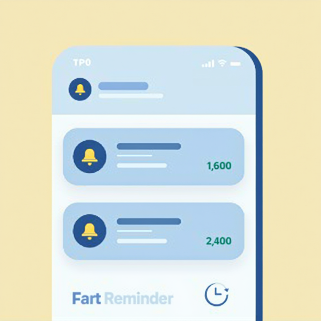 Ilustración de notificaciones móviles mostrando recordatorios de pago de facturas con iconos de campana y calendario, diseño moderno con colores azul y amarillo
